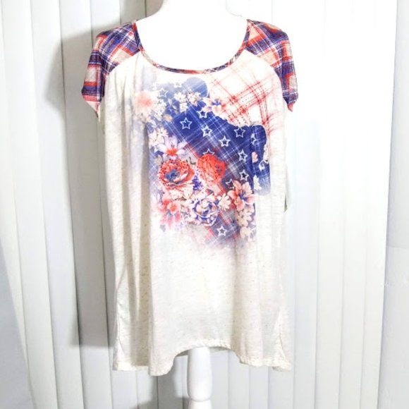 TEE*SLEEVELESS SHIRT*ENERGE BRAND*WOMEN XL*PLAID, STAR & FLORAL DETAILS. - Picture 3 of 8